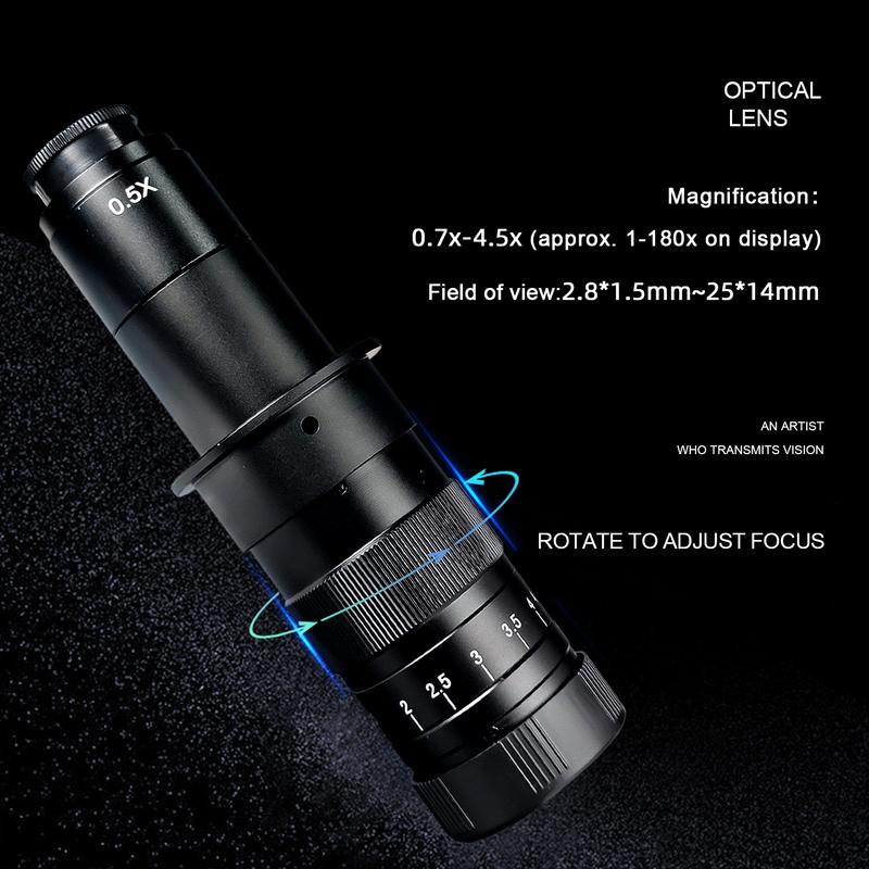 YIZHAN 130X 150X 180X Zoom C-Mount Lens Magnification Adjustable 25mm For Electron Video Microscope Accessories Monocular Camera