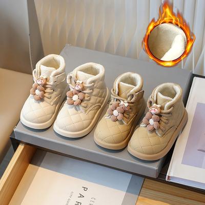 Новые зимние детские короткие ботинки на липучках для маленьких девочек, хлопковые ботинки на мягкой подошве для младенцев, бархатные хлопковые туфли