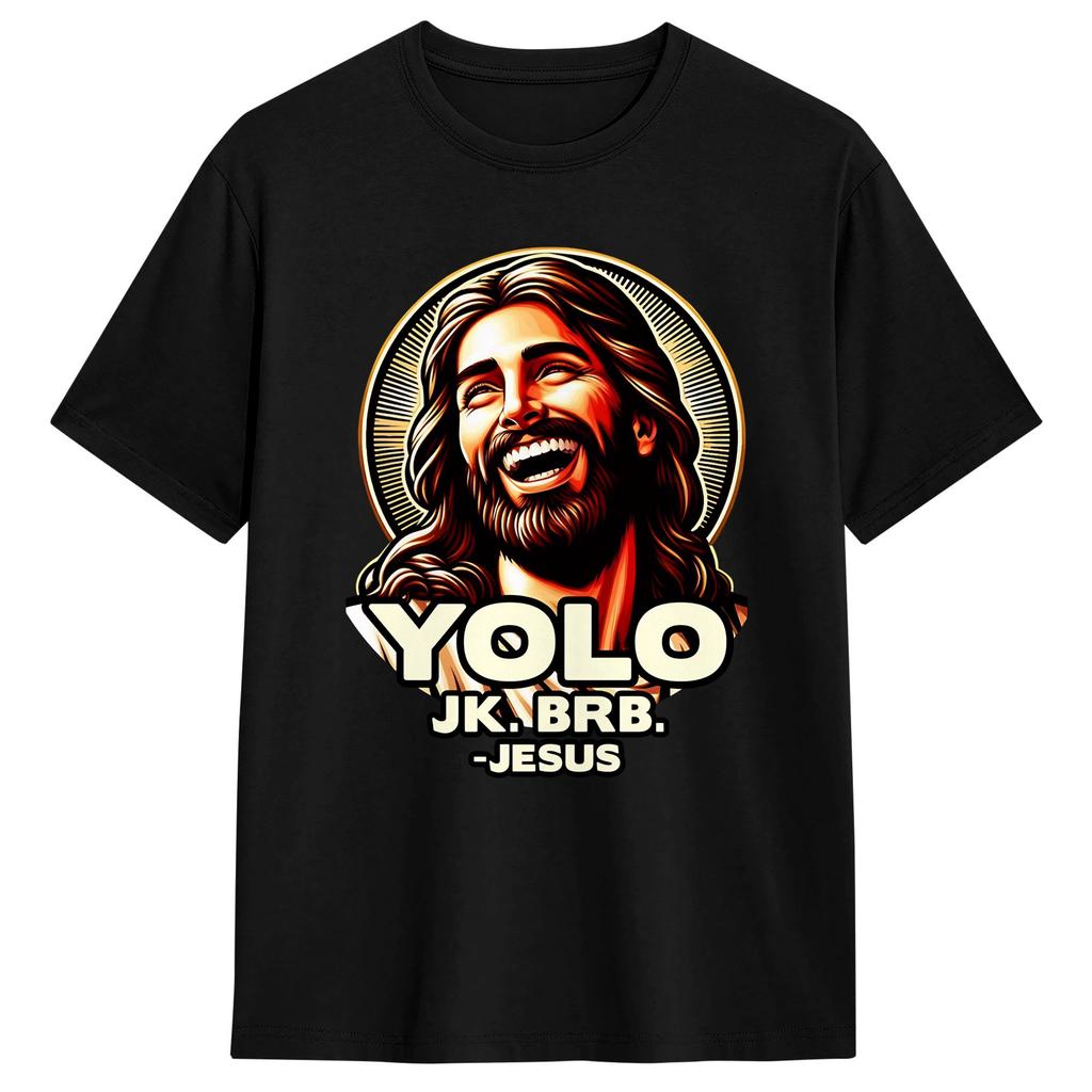 Унисекс Футболка Пасха Yolo Jk BRB Иисус Футболки Трендовые Летняя Футболка Streetwear 100% Хлопок Топы Идея для Подарка