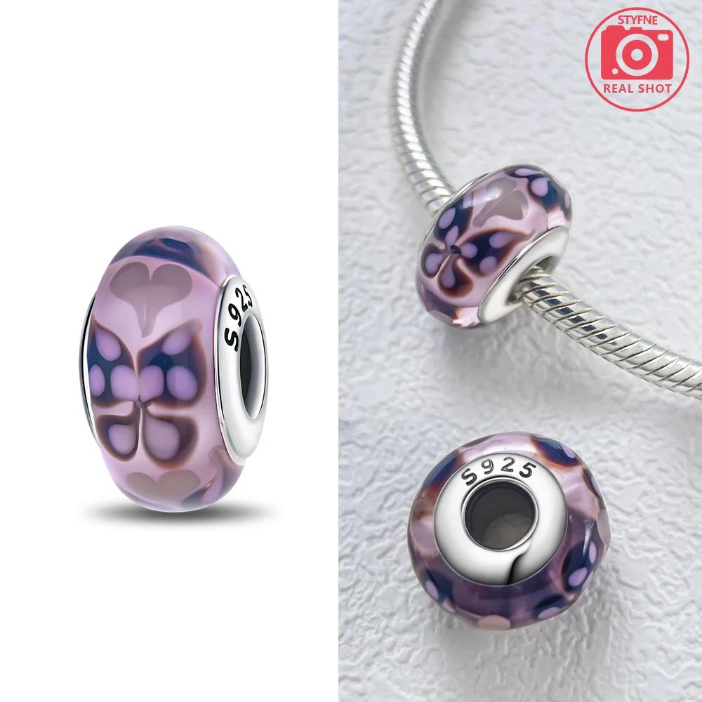 925 Silver Bracelet Women DIY Gift Murano Jewelry with Flower Blue Star Green Turtle Glass Beads