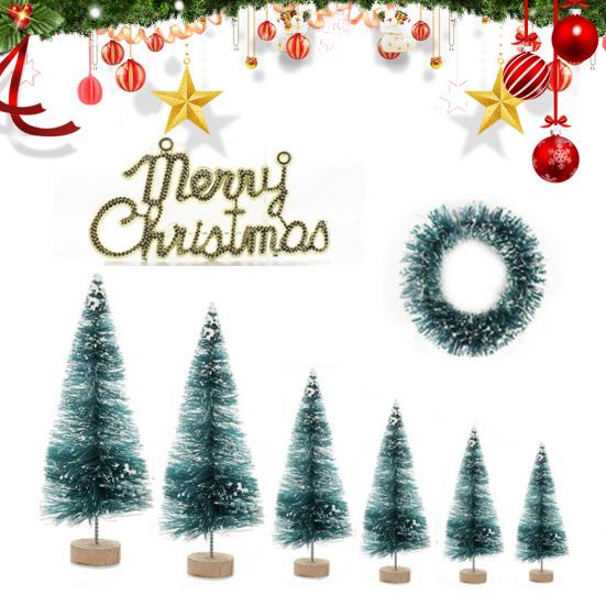 Мини-рождественские елки, набор искусственных елок для бутылок, елочки с деревянной основой, пластиковая настольная фигурка рождественской елки для домашнего офиса, декор для вечеринки