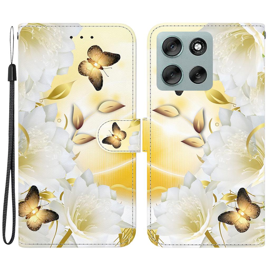 Для Motorola Moto G56 5G Кошелек Чехол для телефона Противоударный с принтом из кожи Книжка с ремешком