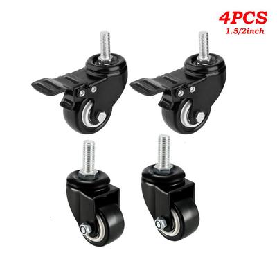4 шт. сверхмощные поворотные ролики 1,5 "/2" с резьбовым стержнем с тормозной тележкой, мебельный ролик M8/M10 с резьбовым стержнем