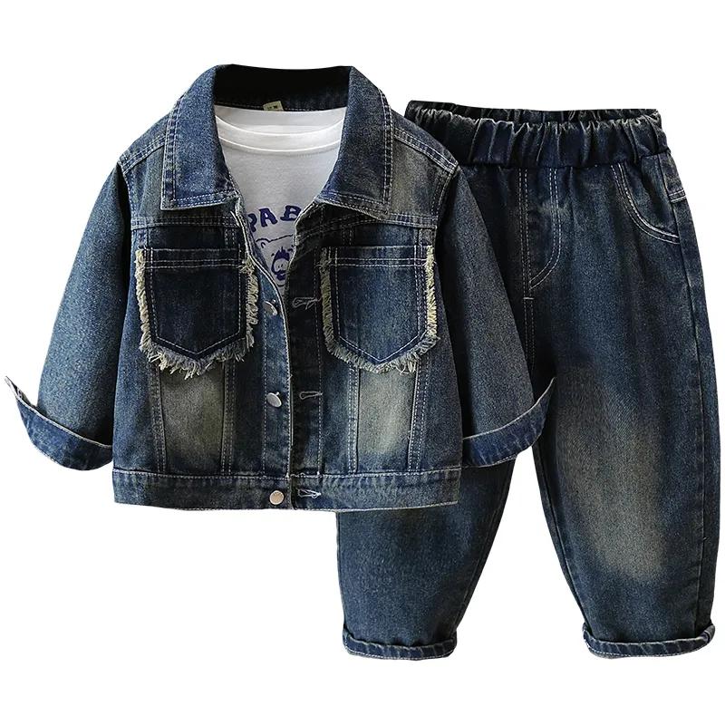 Boys Denim Suit Spring and Autumn Children's Retro Boy Fashion Two-piece Suit