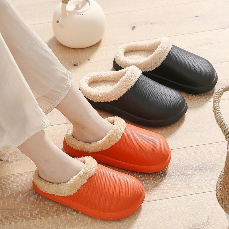 Модные новые зимние тапочки, теплая женская обувь, водонепроницаемые парные нескользящие плюшевые хлопковые домашние тапочки для улицы и дома, удобные мужские домашние тапочки