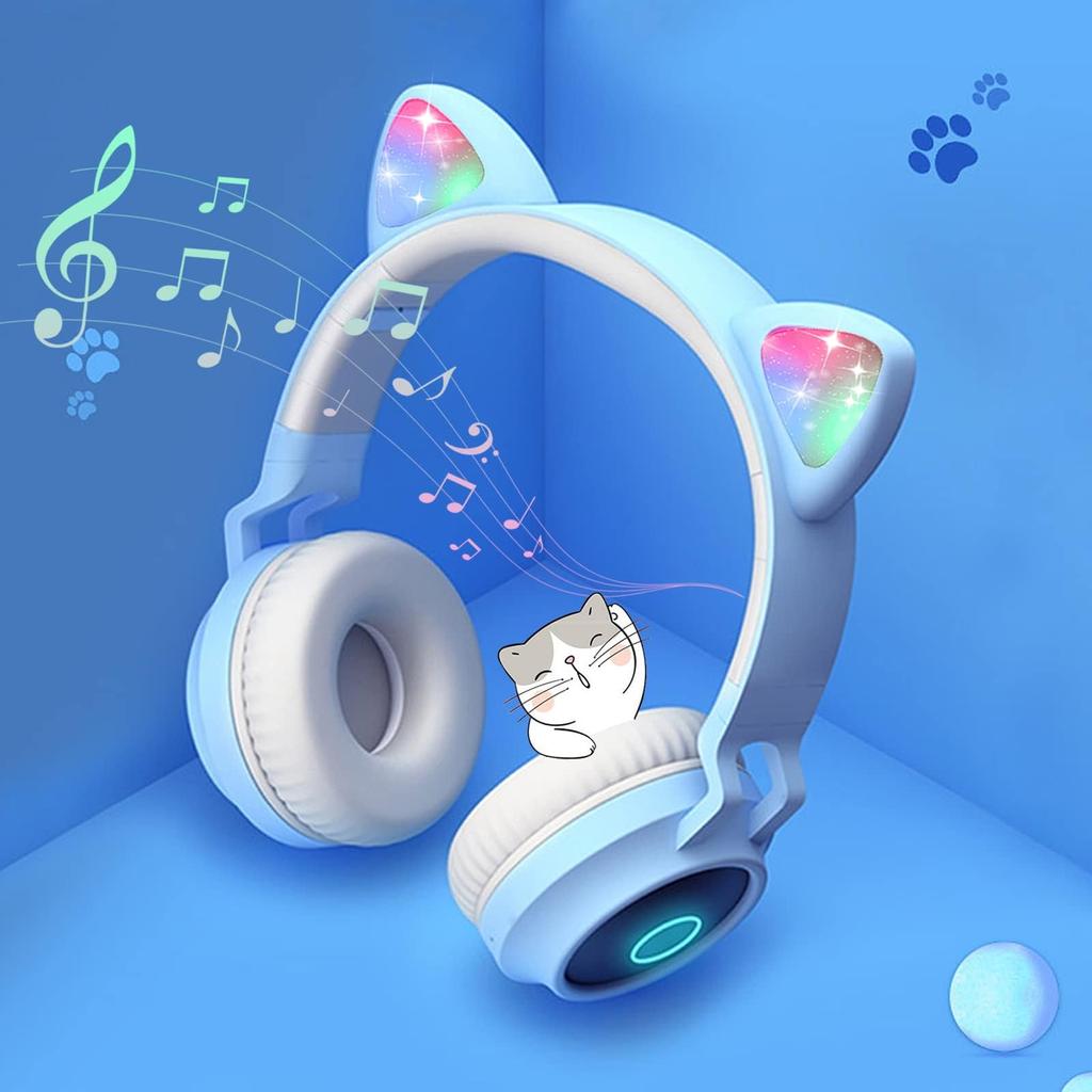 Кошачьи ушки Bluetooth Кошачьи ушки Bluetooth Складные светодиодные радужные цвета Совместимость с Bluetooth TF Для детей и герметичный стереосистема Может быть проводным и