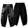 Cartoon Chinese Dragon Printed Black Men Japanese Harem Trousers Casual Elastic Waist Kimono Cropped Pants Streetwear