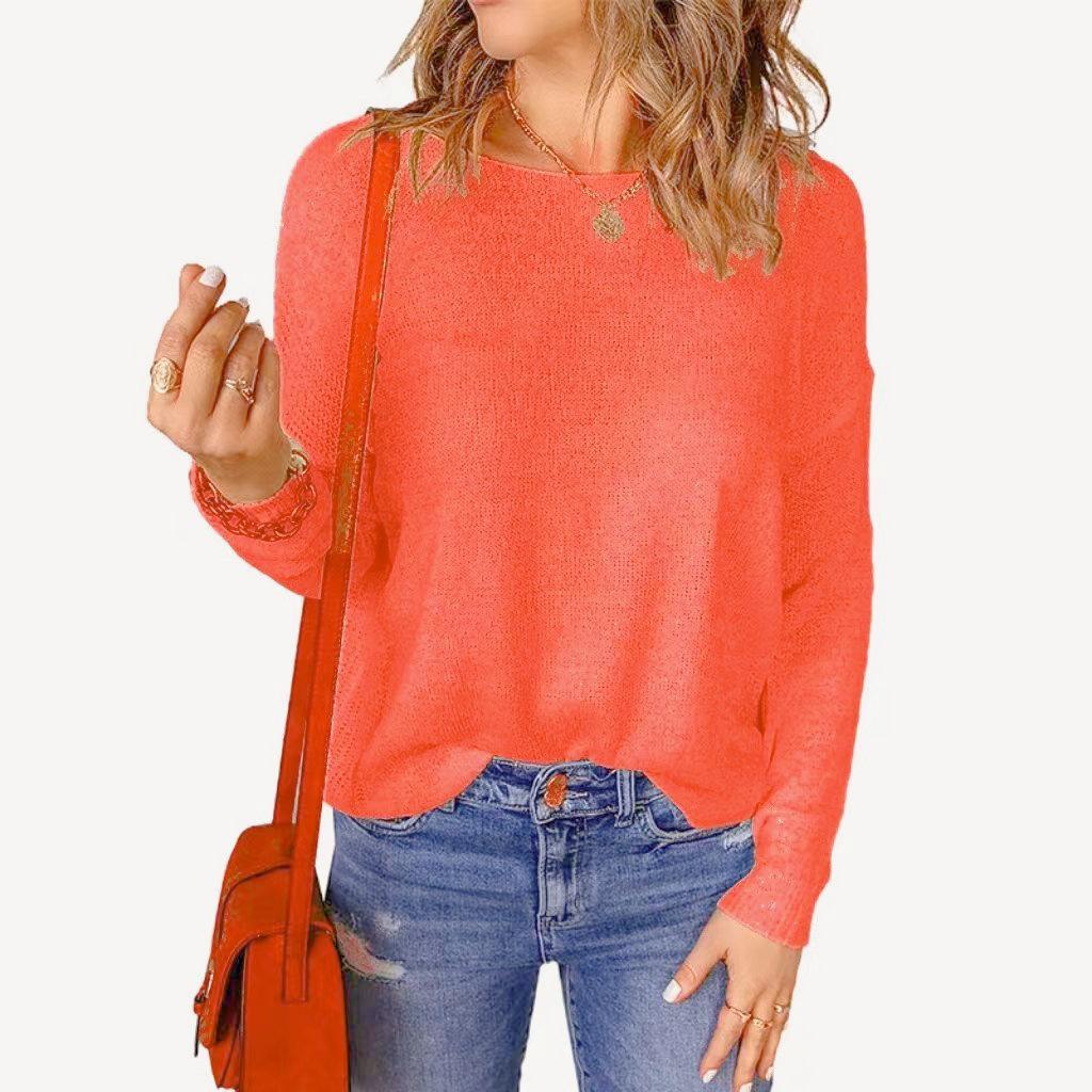 2024 Fall/Winter Women's White Long Sleeve Round Neck Sweater – European & American Style