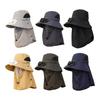 Men Solar Fan Hat with Face And Neck Cover USB Rechargeable Fan Large Brim Hollow Mesh Windproof Strap Anti-UV Sunlight Protecti