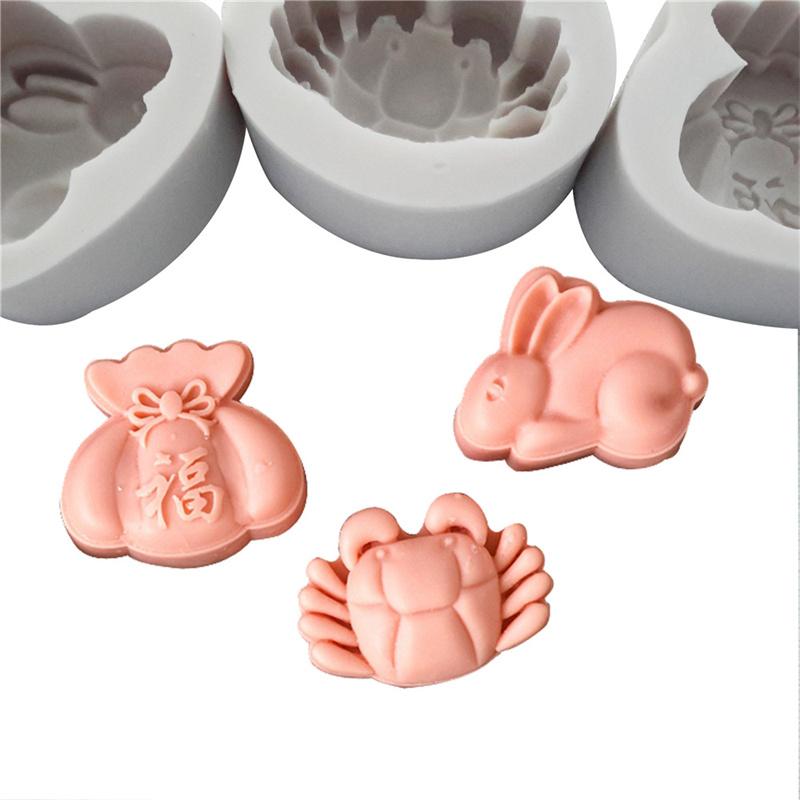Fu Bag Rabbit Crab Design Силиконовая форма Помадка для украшения торта Сахарная резинка Инструмент для пасты 3D Шоколадная форма