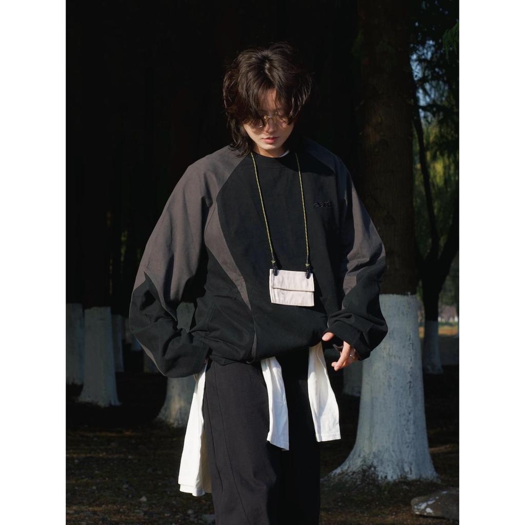 Унисекс ретро худи в японском стиле color block - Повседневный пуловер в горном стиле