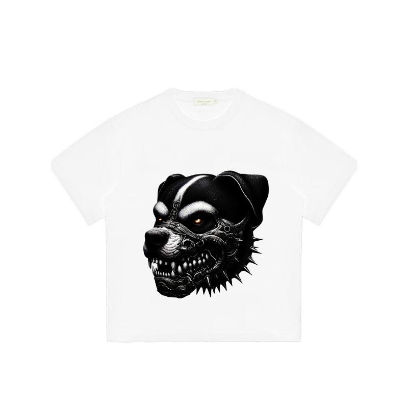 Black T Shirt with Dog Head Mechanical Design for Casual Wear