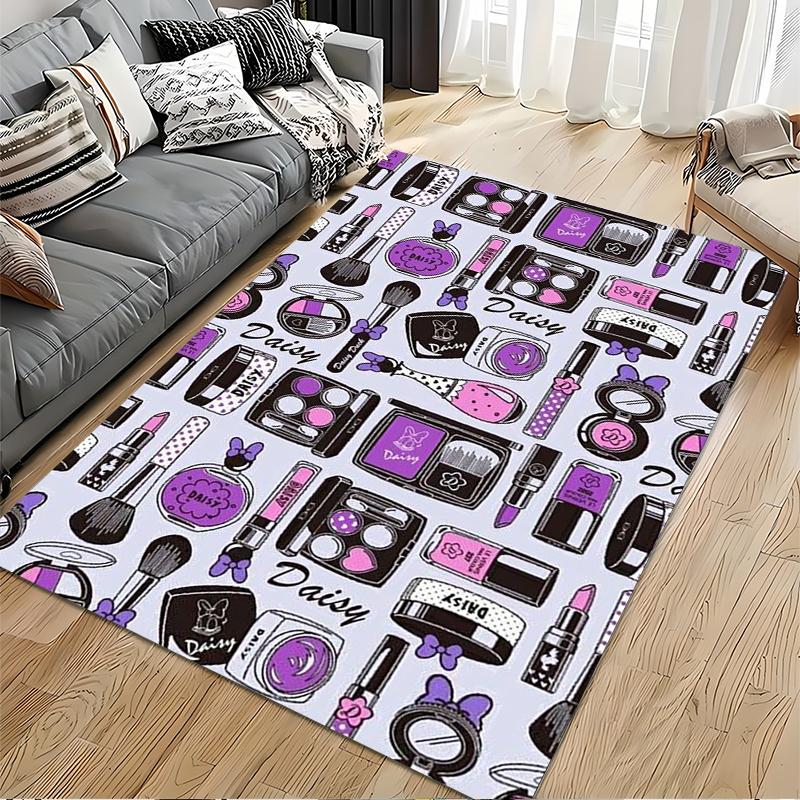 Makeup Pattern Rug with Daisy Motif Design. Non-slip rug suitable for living room and bedroom sofas.
