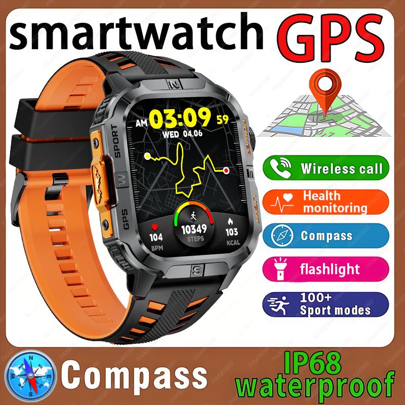 Новые умные часы с GPS для Xiaomi IOS Военный компас Фонарик Смарт-часы Мужские IP68 Водонепроницаемые 100+ Спортивных режимов BT Звонки Часы