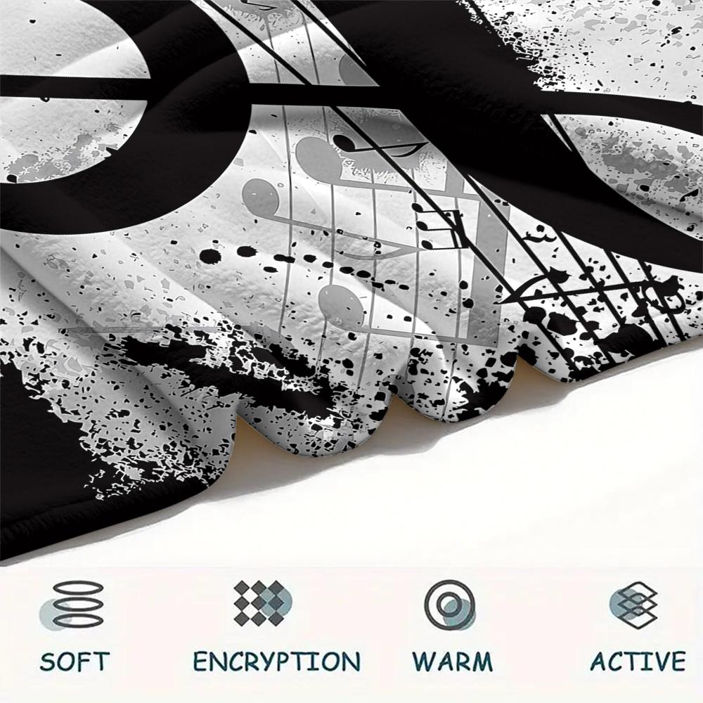 1Pc Music Note Print Flannel Blanket, High quality Comfortable for All Seasons, Home Decor, Warmth and Comfort, Perfect for Christmas Gifts