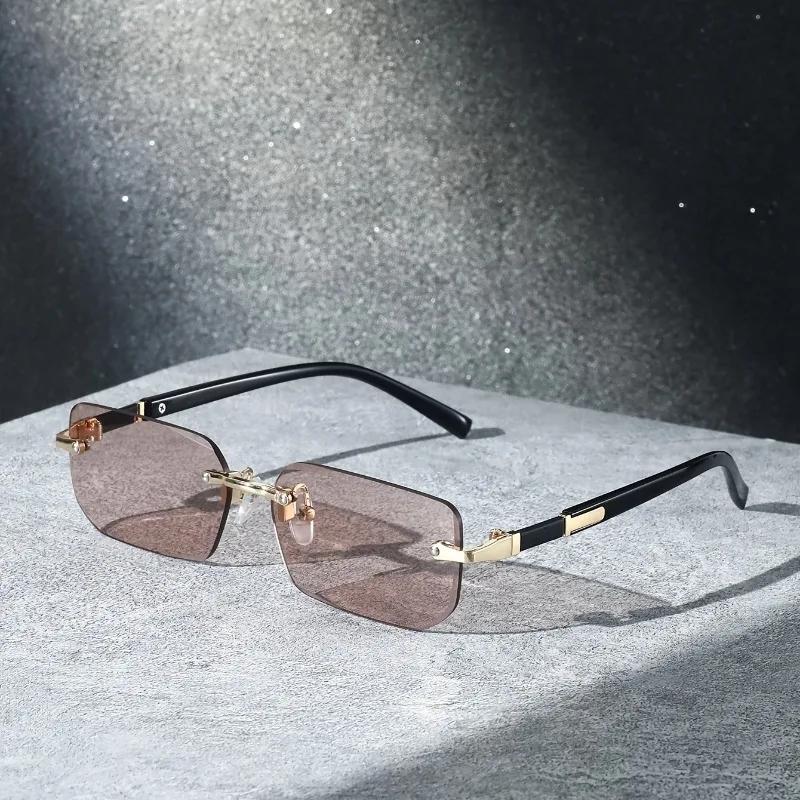 Модные ретро квадратные унисекс безободковые солнцезащитные очки с защитой от УФ-лучей, уличный стиль, универсальный дизайн, стройнящие, для мужчин и женщин