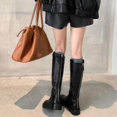 ! Туфли стиранные плиссированные молния сзади толстый каблук платформа высокие сапоги женские рыцарские сапоги