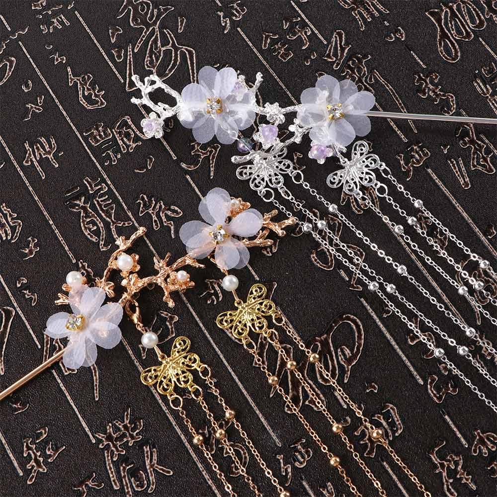 Бусины-бабочки Стразы Вилка для волос с кисточкой Заколка для волос Аксессуары для волос Ханфу Цветочные палочки для волос