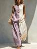 European and American new women's lazy vacation style digital printing casual sleeveless wide-leg pants two-piece set