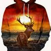 Comfy Men's Plus Size Hoodie with 3D Deer Graphic Print & Pocket