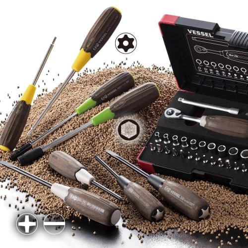 VESSEL Wooden Nut Driver with Non-Slip Grip for Hex Bolts and Nuts, 10x125mm, B-380NT