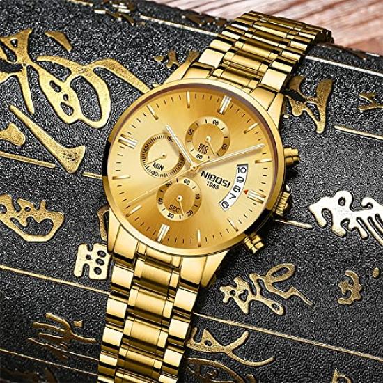 Watches for Man Business Hand Watch Gold Big Face Chronograph Brand Analog Stylish Casual Metal Band Stainless Steel Watch Date Fluorescent Luxury Day