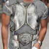 Novelty 3D Armour Pattern Print Men's Crew Neck Short Sleeve T-shirt, Casual Summer T-Shirt For Daily Wear And Vacation Resorts
