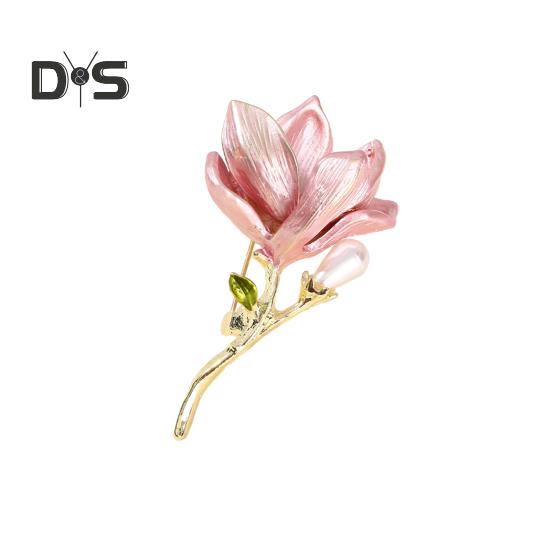 Magnolia Brooch Zinc Alloy Pin with Oil Dripping Process Decorative Pin T-Shirts Dresses Coats Badge Jewelry Accessory
