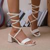 Модная женская обувь 2024 года, горячая распродажа, женские сандалии с ремешками на щиколотке, летние римские с открытым носком, однотонные, повседневные, на толстом каблуке, сандалии большого размера
