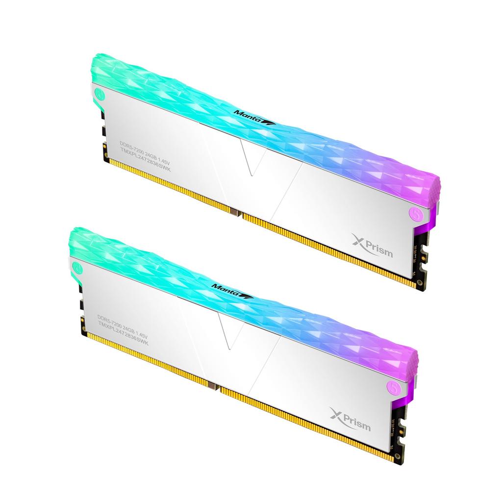Hynix IC Оперативная память для игрового ПК Manta XPrism RGB 48 ГБ x CL34 XMP с радиатором TMXPL2472834SWK v-color (Светоизлучающий) DDR5-7200МГц PC5-57600