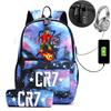 Sports CR7 USB Backpack Women Men An-ti Lock Travel Casual Backpacks Teens Laptop Capacity School Bags With Pencil Case 2pcs