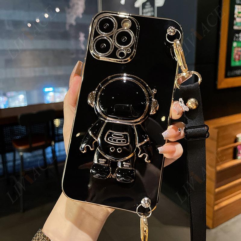 Astronaut Crossbody Lanyard Phone Holder Case For Xiaomi Redmi Note 11 Pro 12 8 8t 10 9 Pro Max 7 Redmi 9 9A 9T 9C Stand Cover