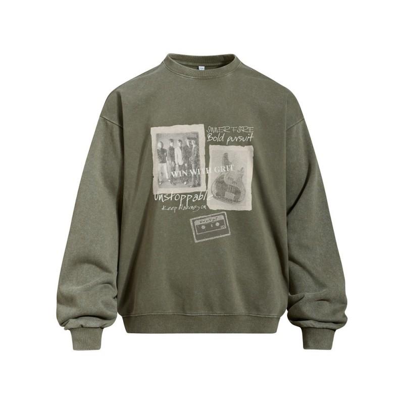 Mens Oversized Vintage Washed Cotton Blend Graphic Hoodie Streetwear Crewneck Sweatshirt Fall