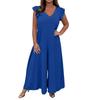 Women's Casual Solid Color Back Tie Ruffled Wide Leg Long Pants Jumpsuit