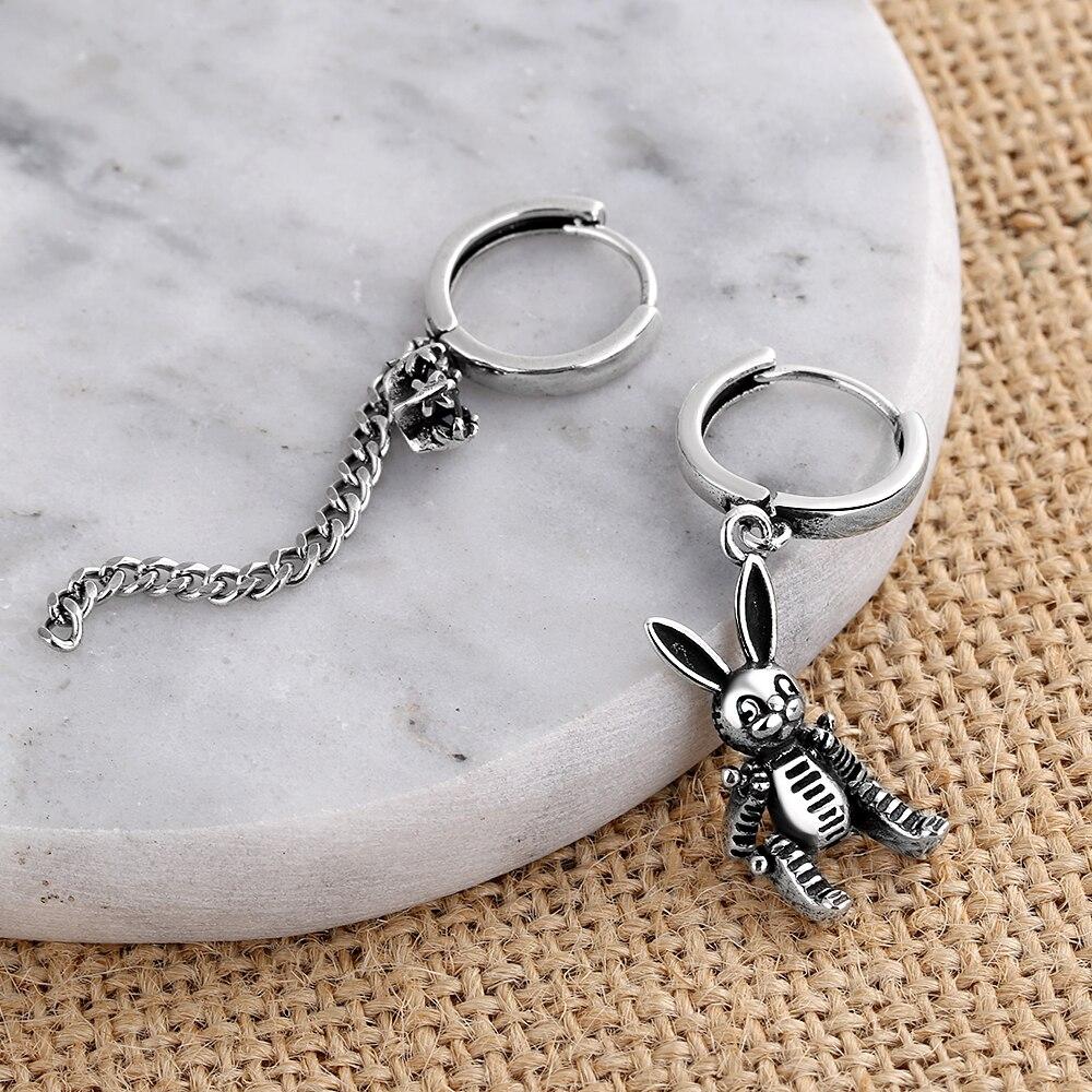 925 стерлингового серебра винтажные кролик длинные кисточки асимметричные серьги-кольца для женщин милые животные ювелирные изделия подарок S-E1074