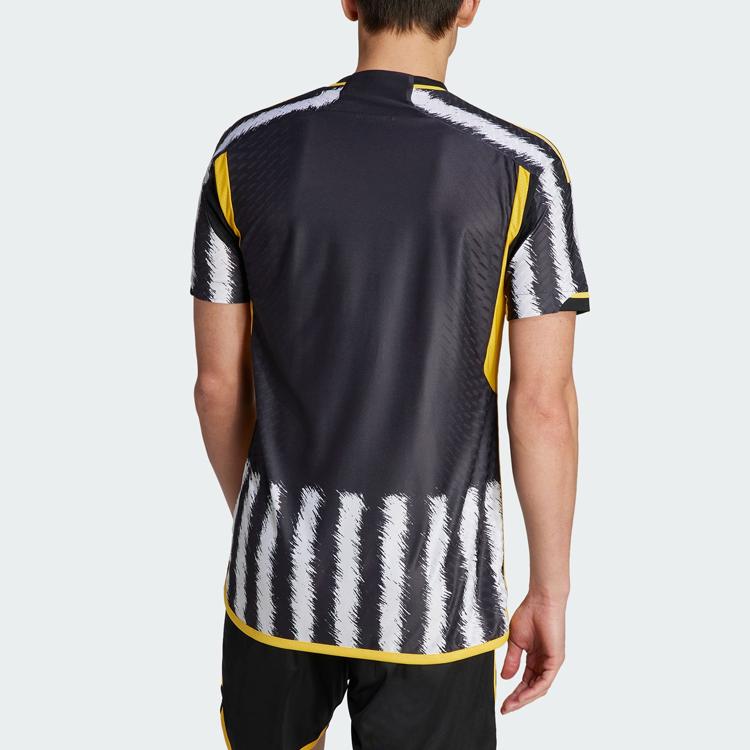 Adidas Ювентус 23/24 Домашняя майка с буквенным принтом в полоску и лоскутное спортивное мужское джерси с коротким рукавом черного цвета HR8248
