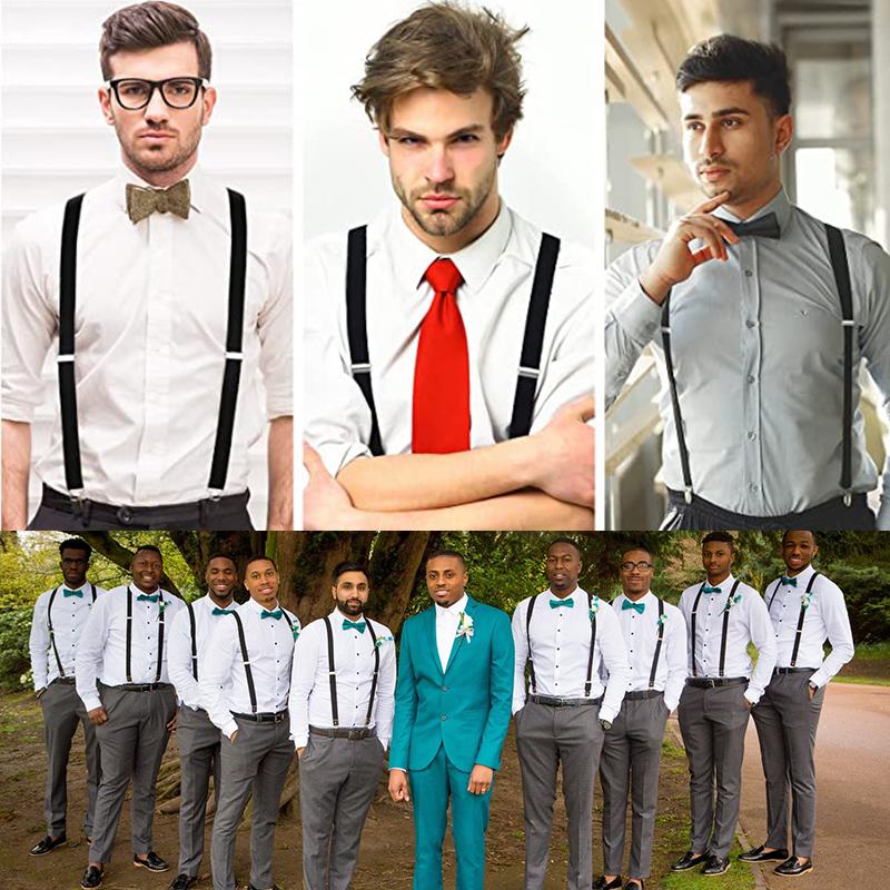 Классический комплект подтяжек и галстука-бабочки, регулируемые эластичные подтяжки с Y-образной спинкой шириной 2,5 см и 3 зажимами, тканый предварительно завязанный галстук-бабочка шириной 12 см, один размер для мужчин и женщин