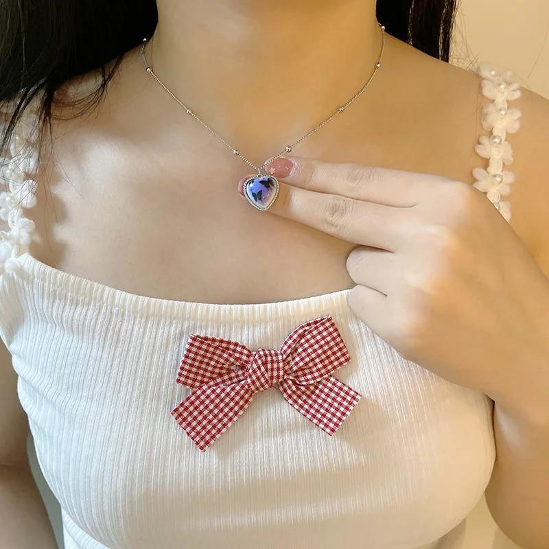 Kpop Cute Heart Pendant Necklace for Girls Women Fashion Kawaii Bear Sweater Neck Chain Aesthetic Jewelry Wholesale
