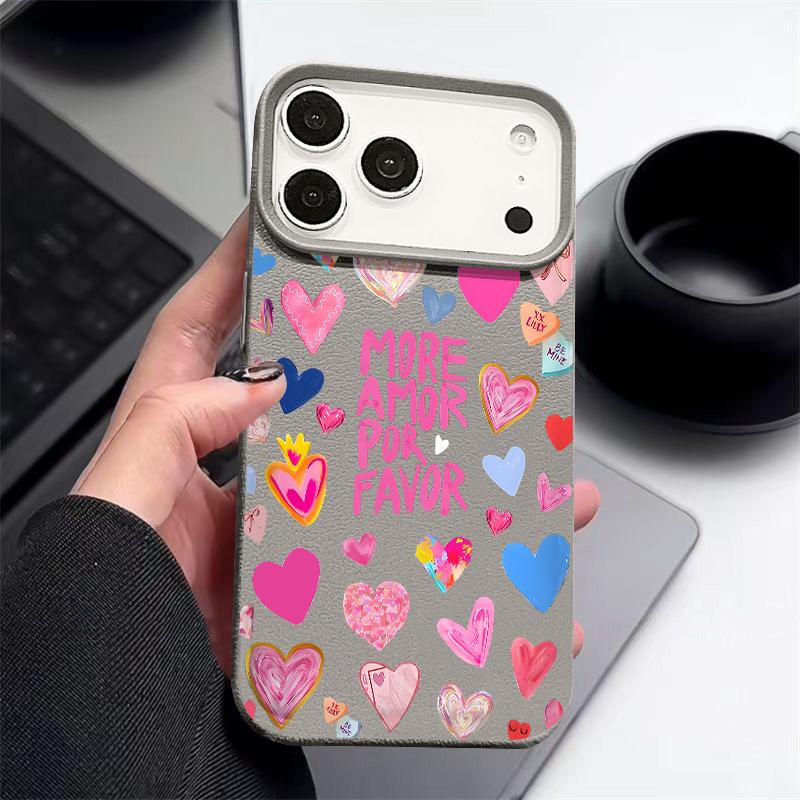 Красочный чехол для телефона с принтом сердец любви для iPhone 17 16 15 14 13 12 Pro Max 17 Pro Air 11 16e, Текстура кожи, ТПУ, Противоударная крышка