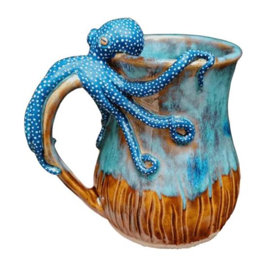 Octopus Coffee Mug 3D Sea Turtles Mermaids Whales Dolphin Water Cup for Sea Lovers Handmade Ocean Creature Statue Cup Gifts for Ocean Enthusiasts