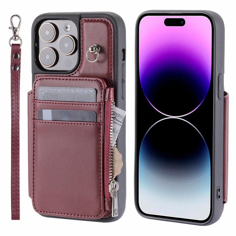 Многофункциональный чехол-кошелек на молнии с 5 слотами для карт для Samsung S23 S22 S21 A13 A14 A52 A53 A54 iPhone 14 13 12 11 Складной чехол из искусственной кожи с ремешком на руку