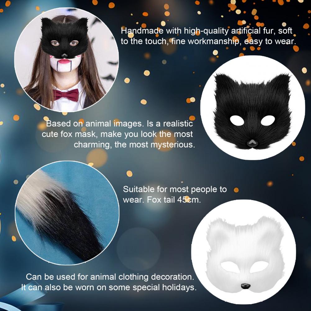 Пушистый Мех Лисий Хвост Кошачьи Лапки Перчатки Маска Волка Набор Маскарад Ручная Работа Хэллоуин Косплей Аксессуары для Костюма