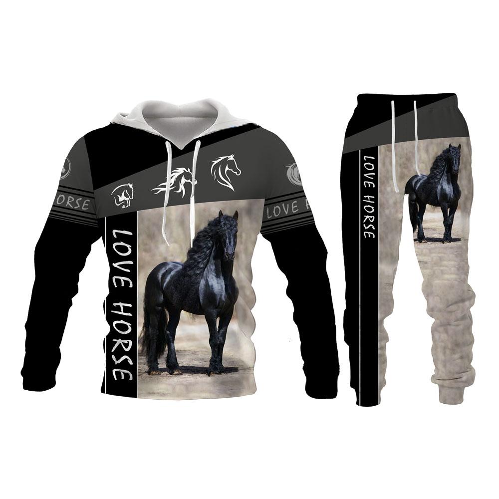 Спортивный костюм с 3D толстовкой с рисунком лошади и животного, Мужская забавная уличная куртка с капюшоном и костюм на молнии, комплекты с длинными рукавами