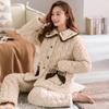 Three-Layer Padded Pajamas Women'S Winter Coral Fleece Thickened And Fleece Sweet And Cute Winter Flannel Loungewear Set