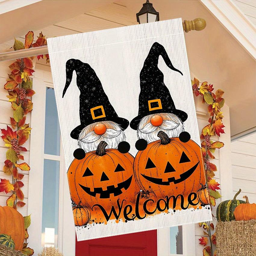 Halloween Garden Flag - Double-Sided, Polyester Welcome Flag with Pumpkin & Witch Hat Design for Seasonal Festive Yard Decor, No Electricity Needed -