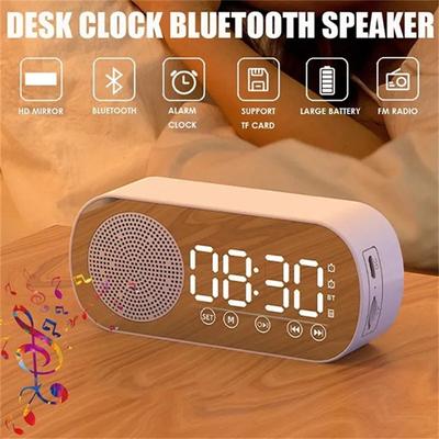 Новые настольные часы с динамиками Bluetooth, FM-радио, будильник, Hi-Fi звук, HD-зеркальный экран, поддержка TF-карты для часов в спальню