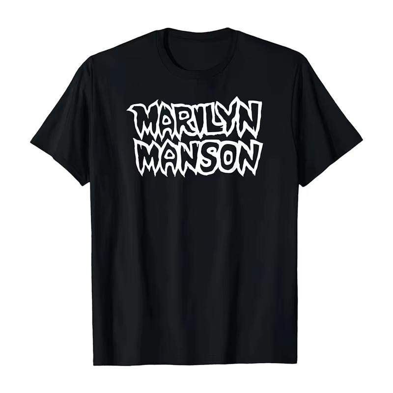2025 New Marilyn Manson Rock American Retro Fashion Casual High Quality Men's and Women's Cotton Crewneck T-shirt Summer