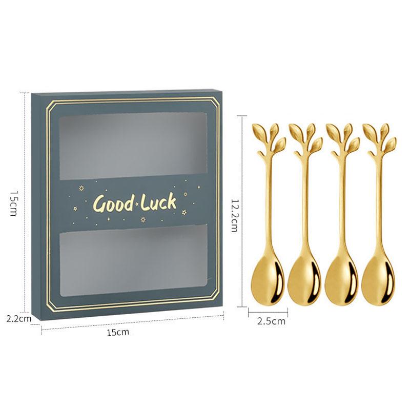 4PCS/Set 12.2 cm Stainless Steel Leaf Coffee Spoons Tableware Stirring Mixing Spoons for Ice Tea, Coffee, Dessert