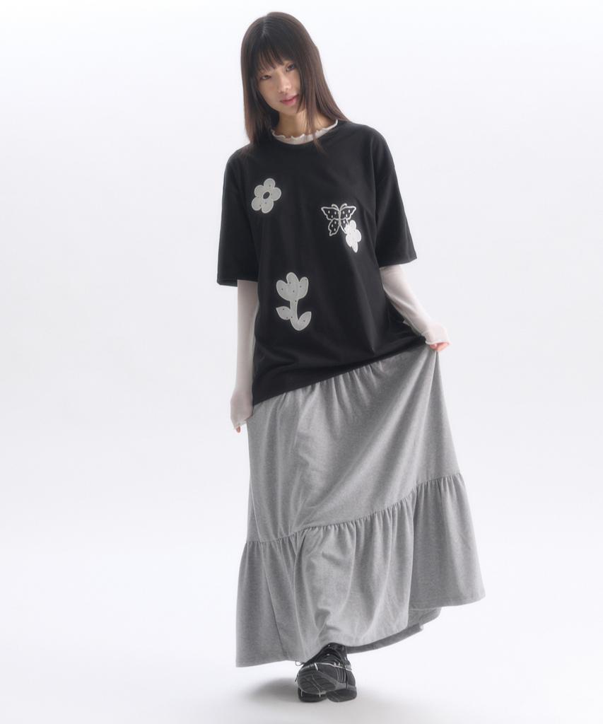 AMBLER See-Through Flower Embroidered Short Sleeve T-Shirt As1305 (Black)