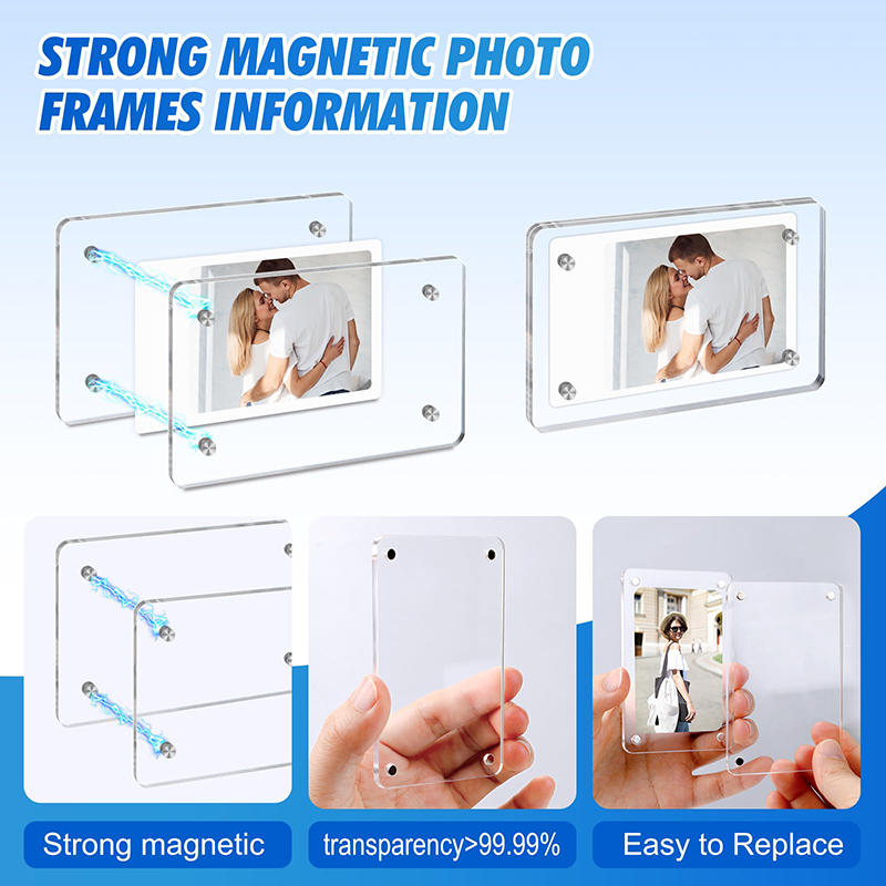 1/6Pcs Transparent Acrylic Photo Frames Universal Double Sided Magnetic Picture Frame Wall Mount for Home Decor Living Room Display Hold Family Photos